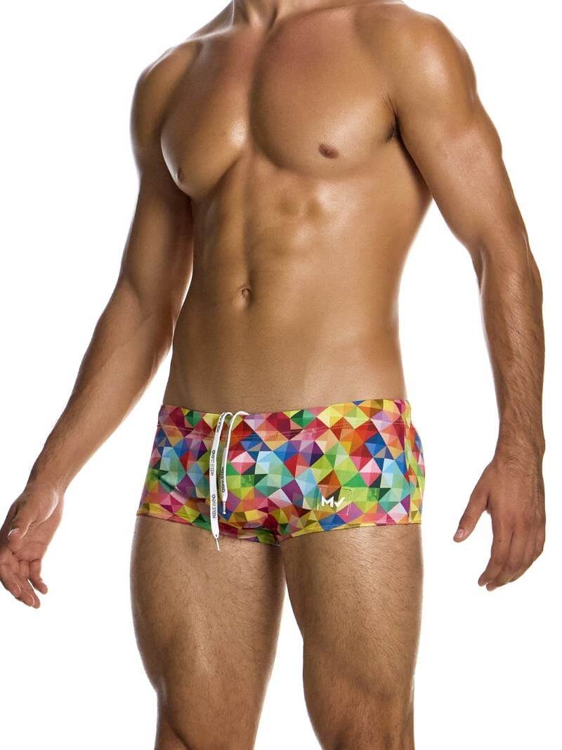 Mens MODUS VIVENDI Geometric Rainbow Swimming Trunk