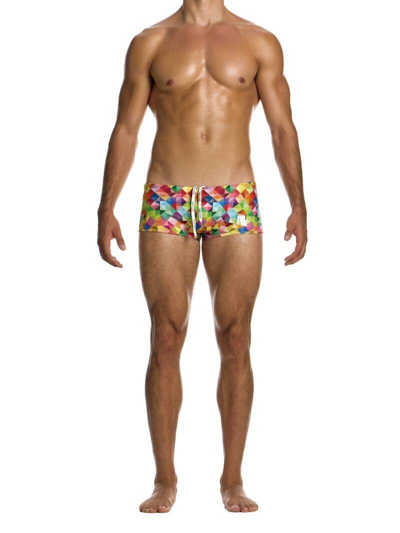 Mens MODUS VIVENDI Geometric Rainbow Swimming Trunk