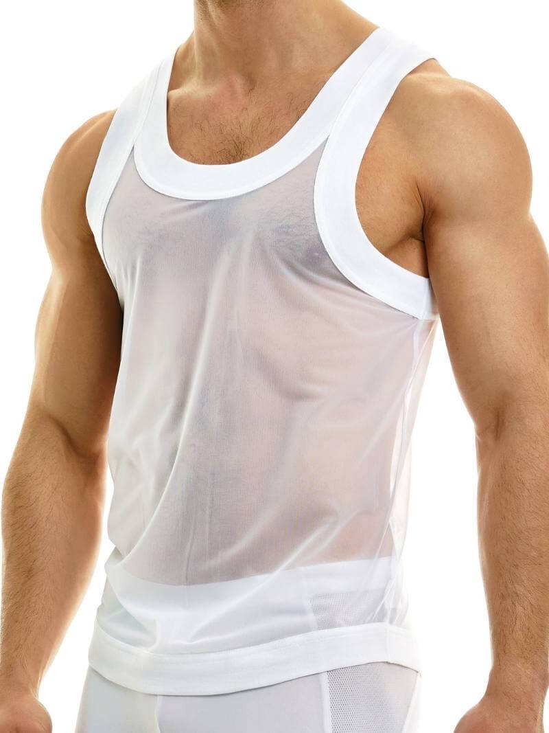 Mens MODUS VIVENDI Muslin Vest: Semi-Transparent Sheer Mesh