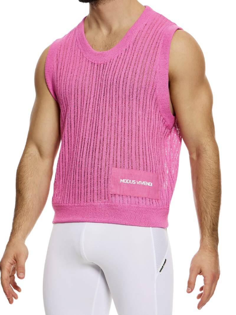Mens MODUS VIVENDI Crochet Tank Top: Scoop Neck, Striped Knit