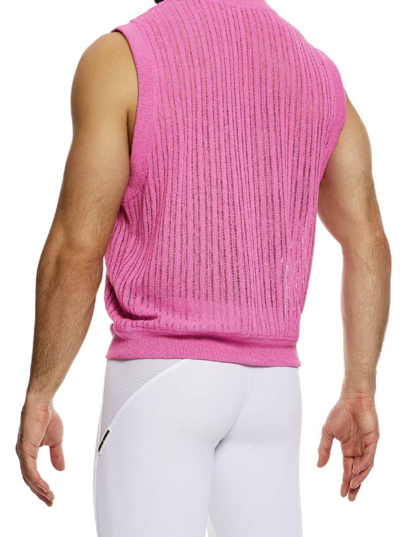 Mens MODUS VIVENDI Crochet Tank Top: Scoop Neck, Striped Knit