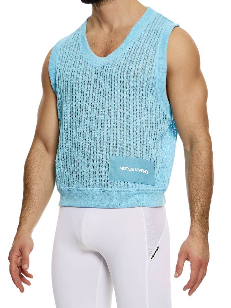 Mens MODUS VIVENDI Crochet Tank Top: Scoop Neck, Striped Knit