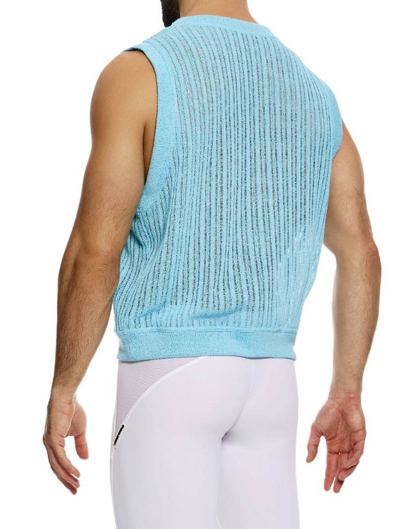 Mens MODUS VIVENDI Crochet Tank Top: Scoop Neck, Striped Knit