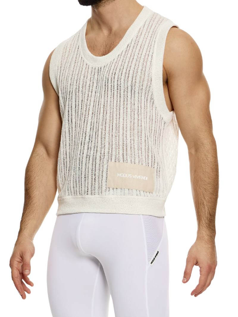 Mens MODUS VIVENDI Crochet Tank Top: Scoop Neck, Striped Knit