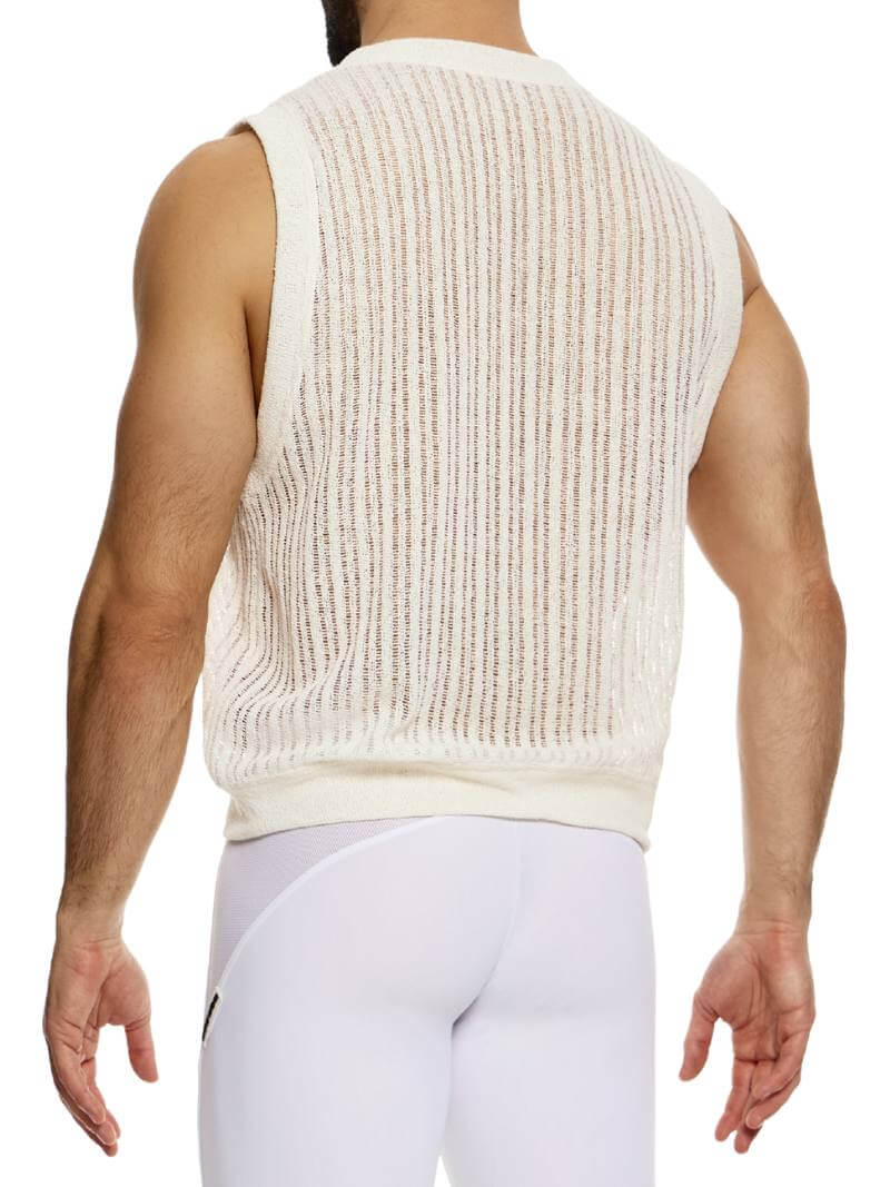 Mens MODUS VIVENDI Crochet Tank Top: Scoop Neck, Striped Knit