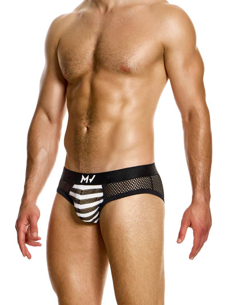 Mens MODUS VIVENDI Striped Mesh Classic Brief - SIZE XL