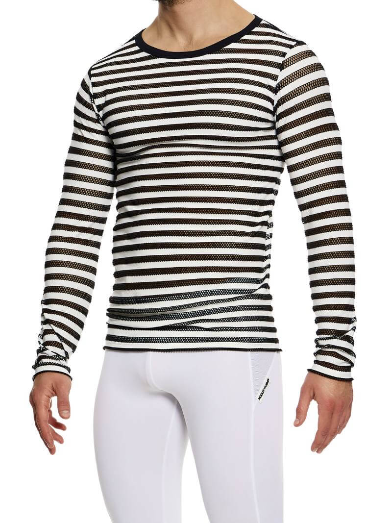 Mens MODUS VIVENDI Striped Mesh Long-Sleeved Top
