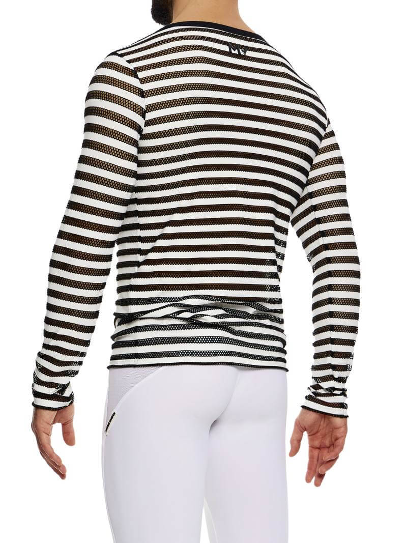 Mens MODUS VIVENDI Striped Mesh Long-Sleeved Top