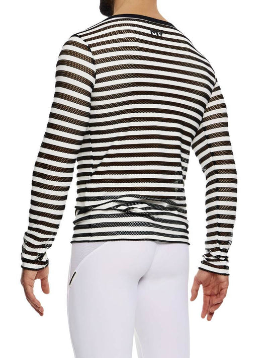 Mens MODUS VIVENDI Striped Mesh Long-Sleeved Top