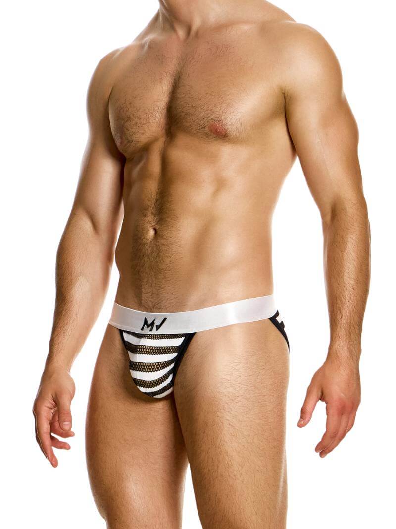 Mens MODUS VIVENDI Striped Mesh Tanga - MEDIUM
