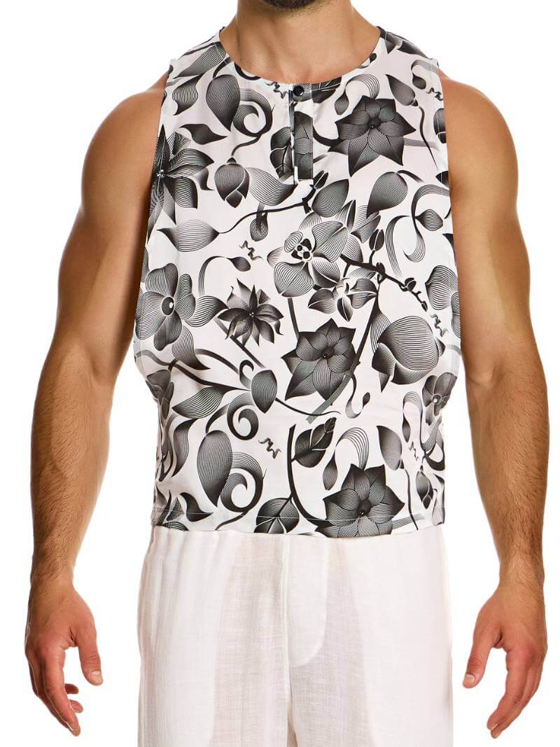 Mens MODUS VIVENDI Viennese Tank Top: Drop Armhole, Bold Floral Print