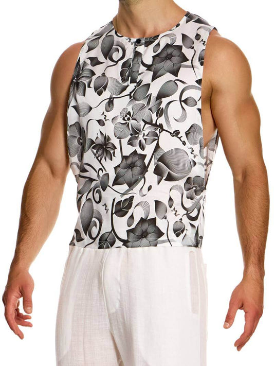 Mens MODUS VIVENDI Viennese Tank Top: Drop Armhole, Bold Floral Print