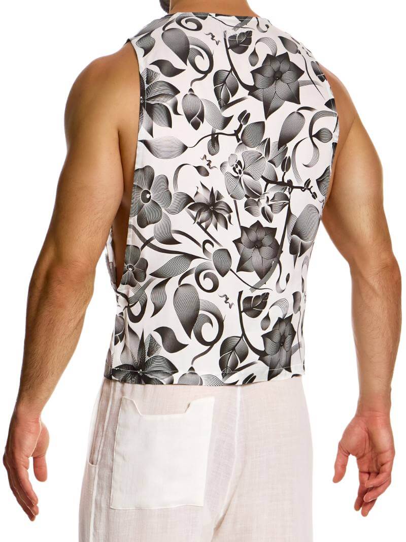Mens MODUS VIVENDI Viennese Tank Top: Drop Armhole, Bold Floral Print