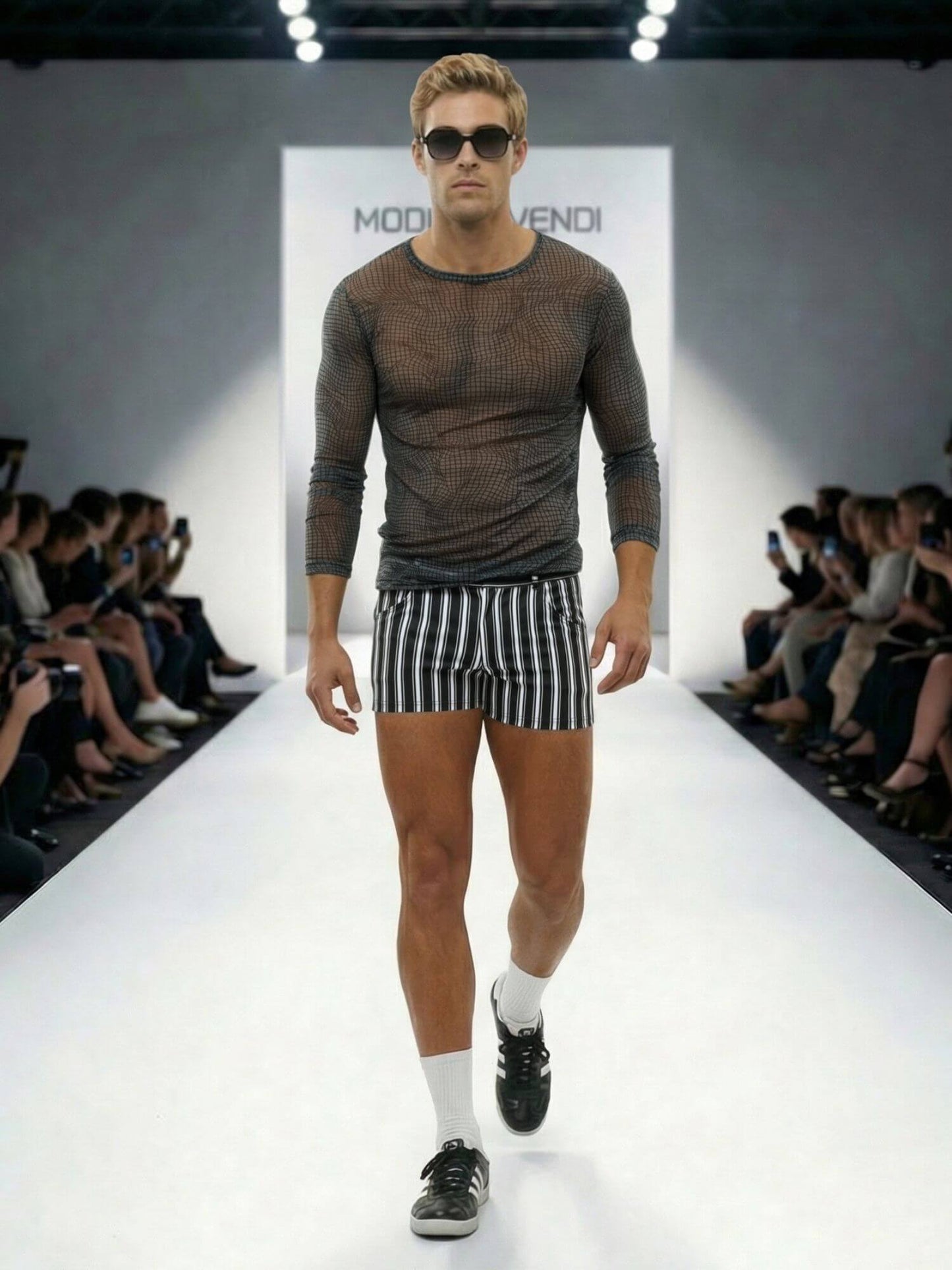 MODUS VIVENDI Summer Outfit - Striped Shorts & Abstract Long Sleeve Top - SAVE 10%