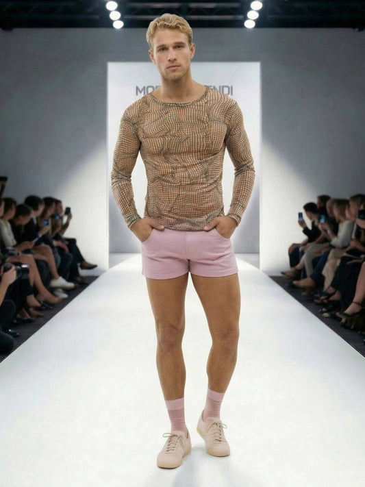 MODUS VIVENDI Summer Outfit - Striped Shorts & Abstract Long Sleeve Top - SAVE 10%
