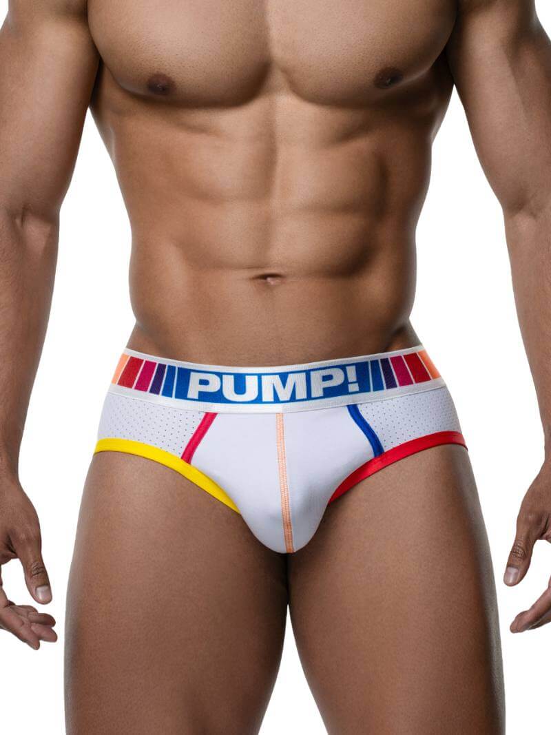 Mens underwear with 'Pump!' brand logo on a white background