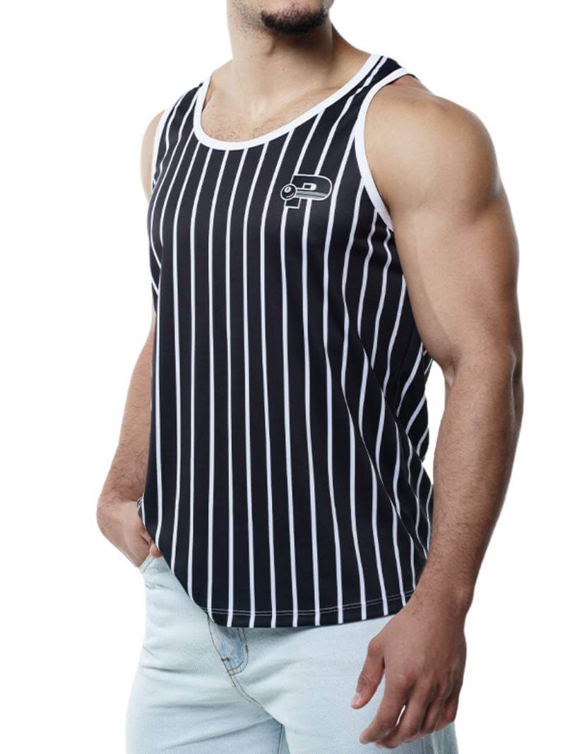 Mens PUMP Black Striped Tank Top