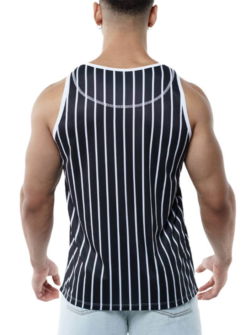 Mens PUMP Black Striped Tank Top