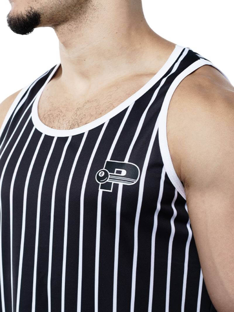 Mens PUMP Black Striped Tank Top