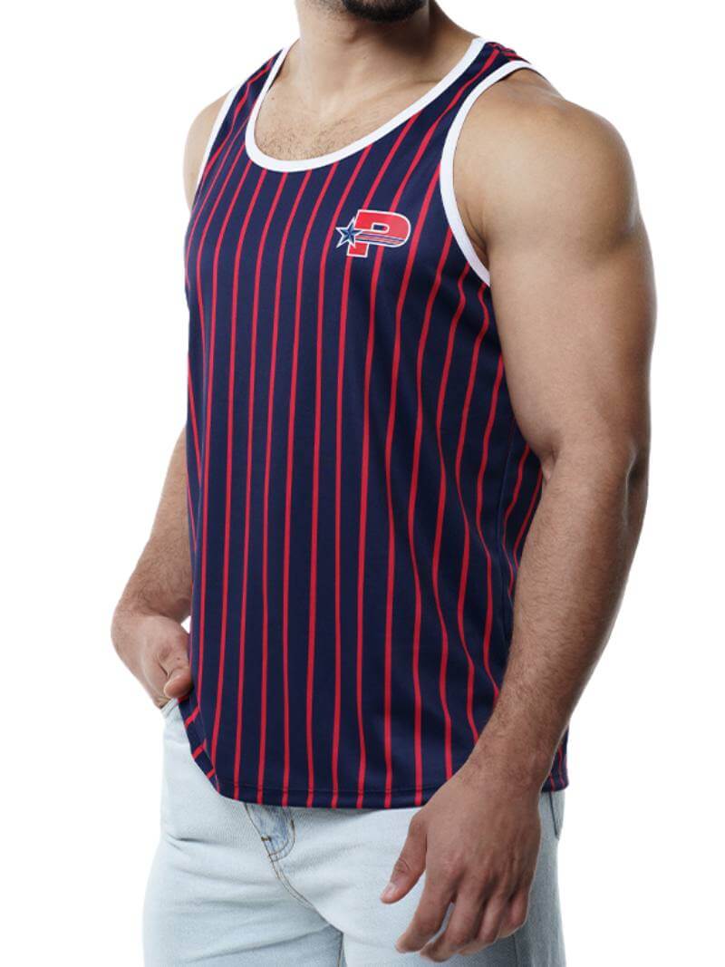 Mens PUMP Navy Striped Tank Top