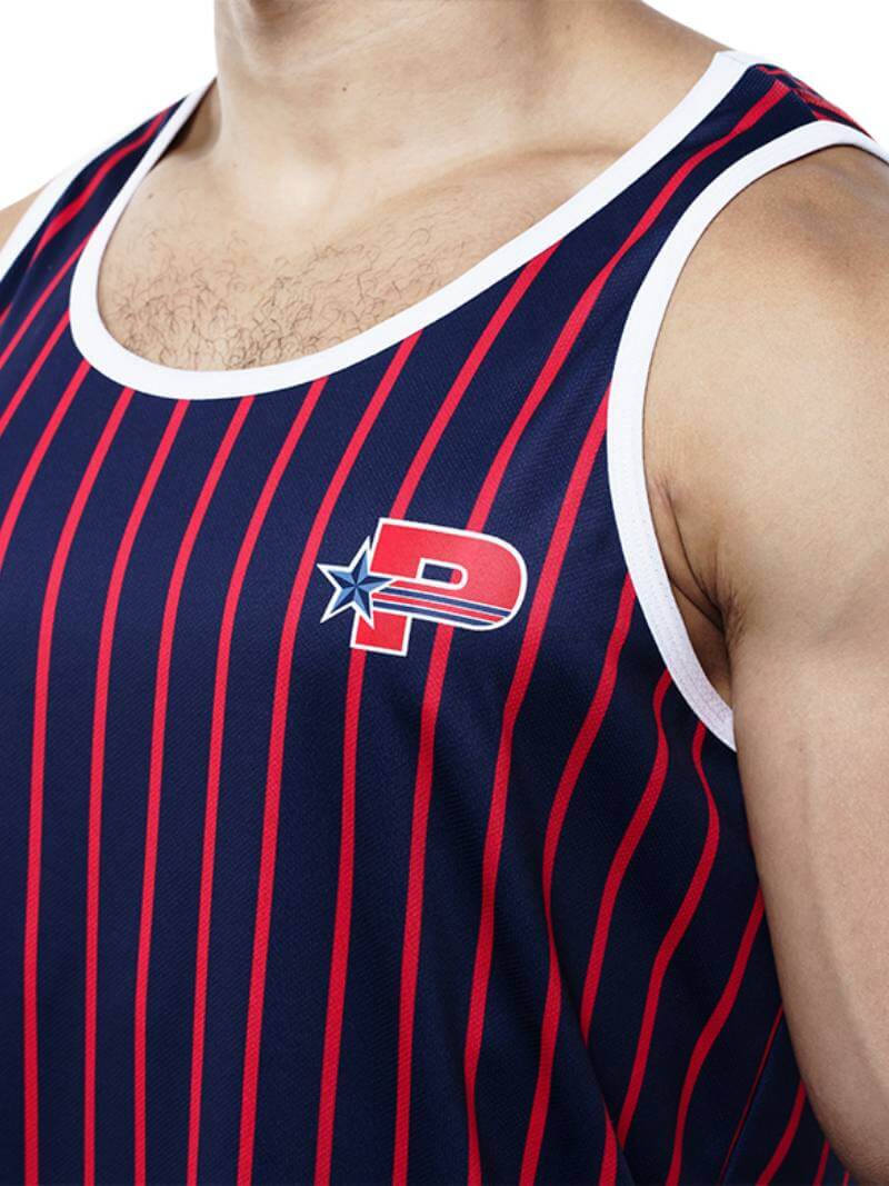 Mens PUMP Navy Striped Tank Top