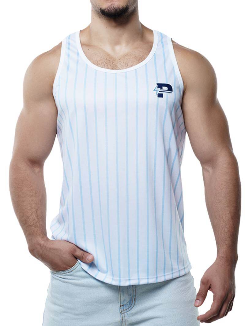 Mens PUMP Sky Blue Striped Tank Top