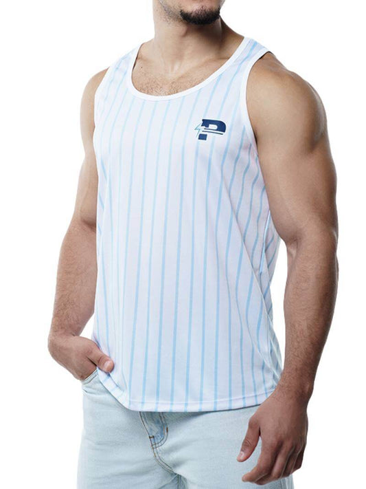 Mens PUMP Sky Blue Striped Tank Top