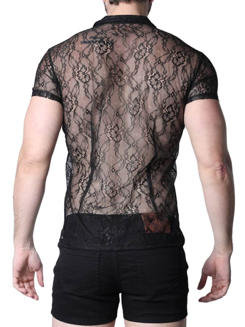 Timoteo Positano Black Floral Lace Buttoned Shirt