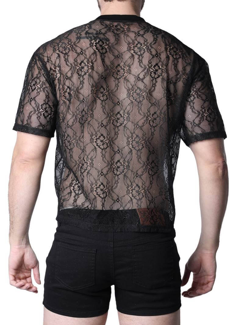 Timoteo Positano Black Floral Lace Cropped Tee