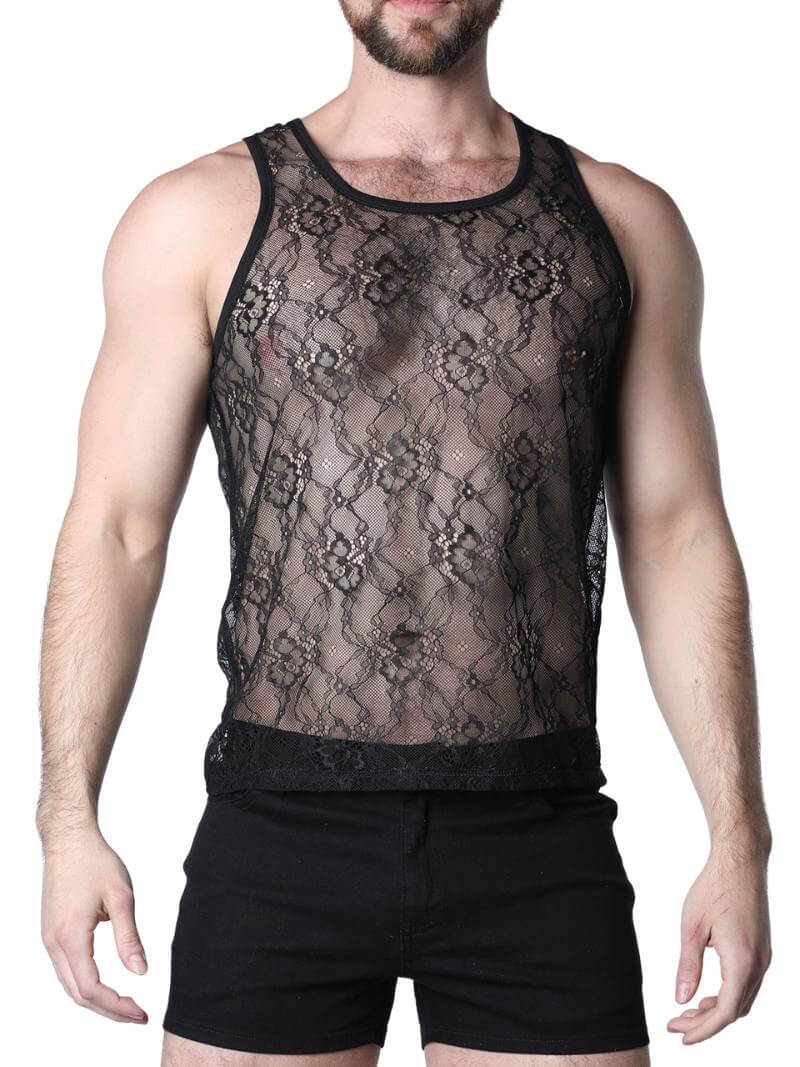 Timoteo Positano Black Floral Lace Tank Top