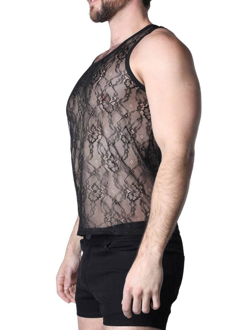 Timoteo Positano Black Floral Lace Tank Top