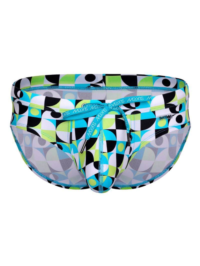 Mens SUKREW Retro Geometric Lime Swimming Brief