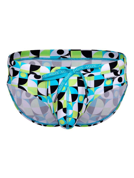 Mens SUKREW Retro Geometric Lime Swimming Brief