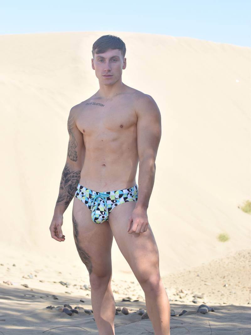 Mens SUKREW Retro Geometric Lime Swimming Brief
