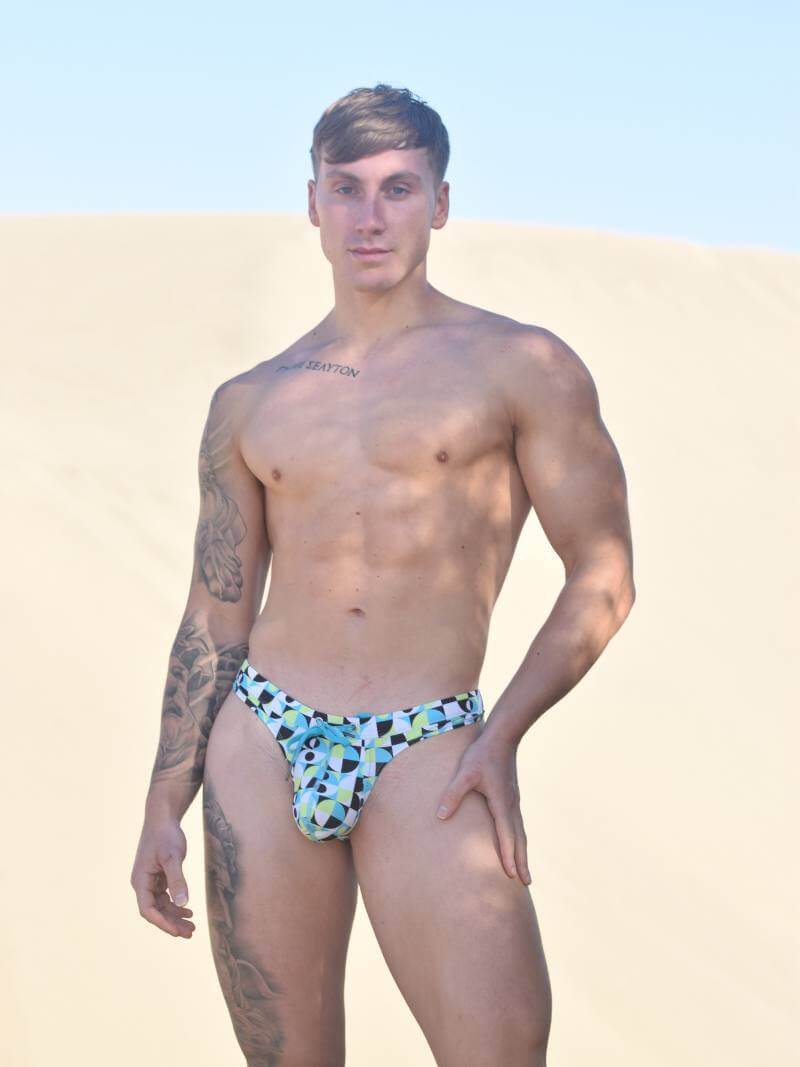 SUKREW Retro Geometric Lime Swimming Thong