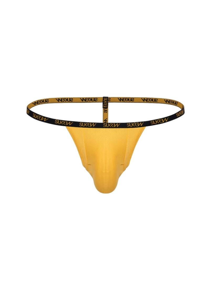 A SUKREW Trophy G-string in black with bronze and gold accents on the waistband, featuring a low-rise T-shaped string and a contoured pouch.