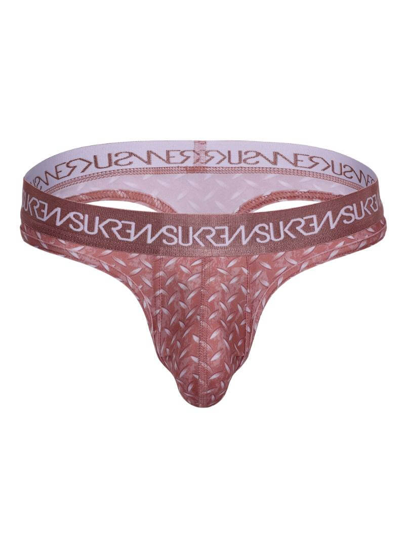 Red men's underwear with a patterned waistband on a white background