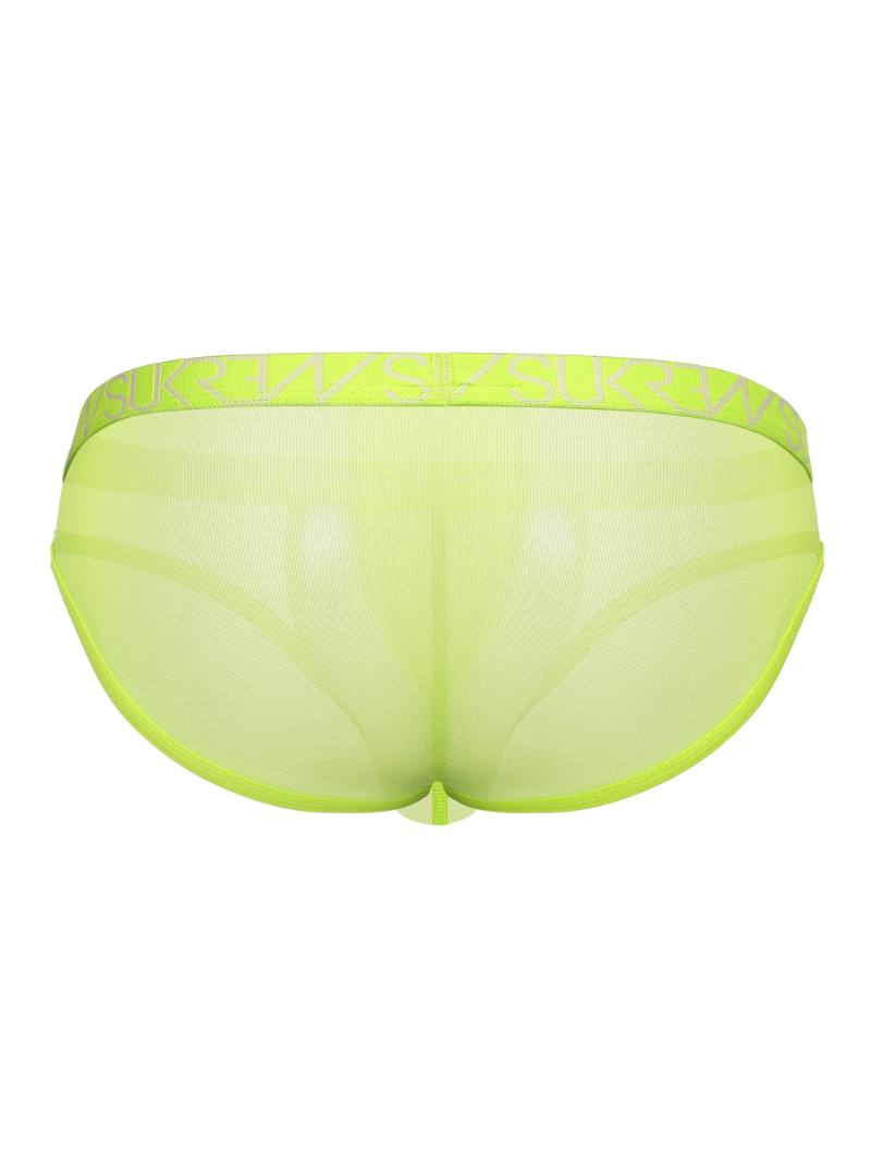 Neon green men's underwear with brand logo on a white background