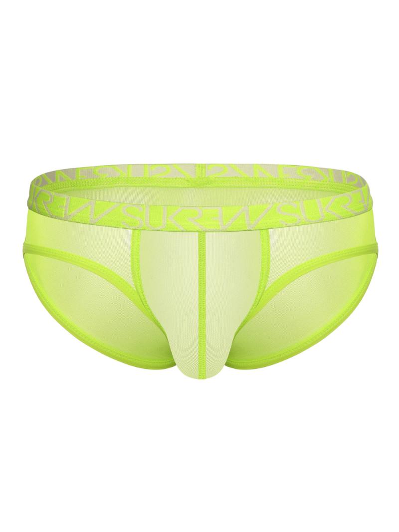 Neon green men's underwear with brand logo on a white background