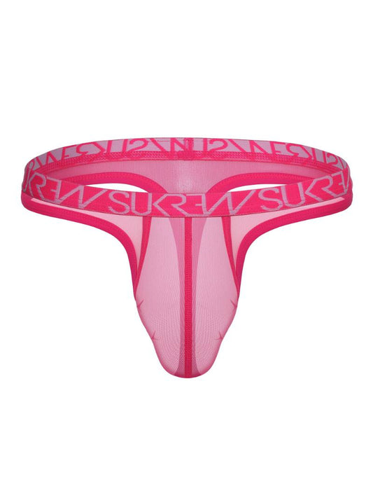 Pink thong with brand logo on a white background