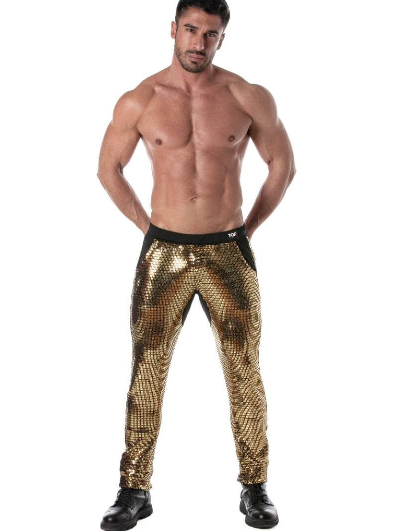 Mens TOF Paris Glitter Pants, Low Rise & Fitted, Pockets