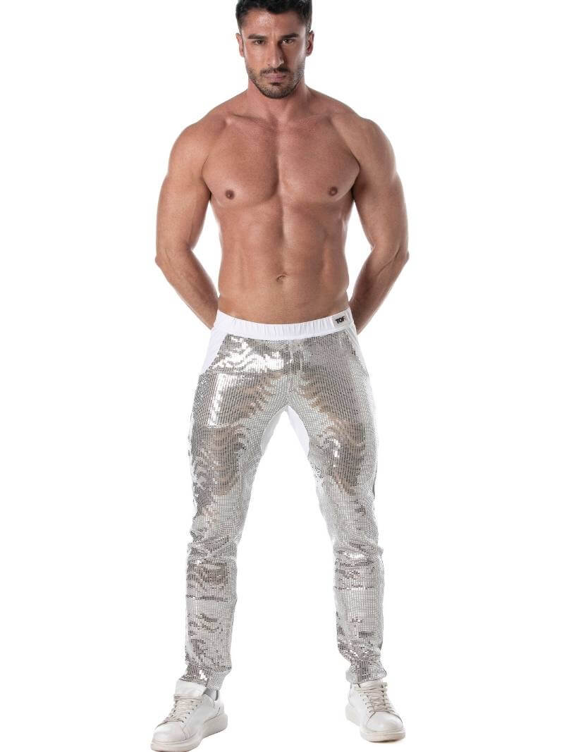 Mens TOF Paris Glitter Pants, Low Rise & Fitted, Pockets