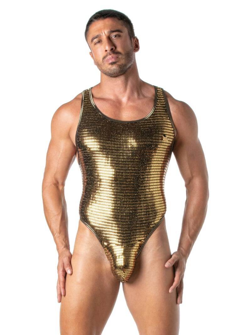 Mens TOF Paris Glitter Bodysuit with Thong Rear