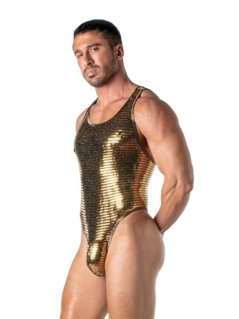 Mens TOF Paris Glitter Bodysuit with Thong Rear