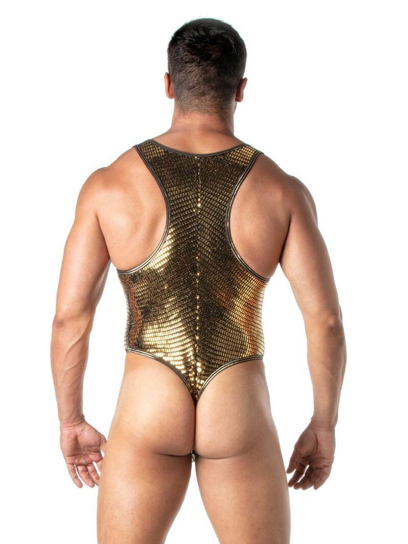Mens TOF Paris Glitter Bodysuit with Thong Rear