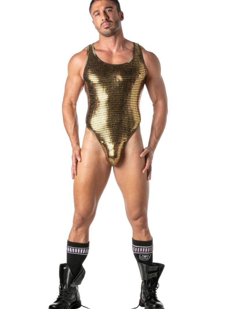Mens TOF Paris Glitter Bodysuit with Thong Rear