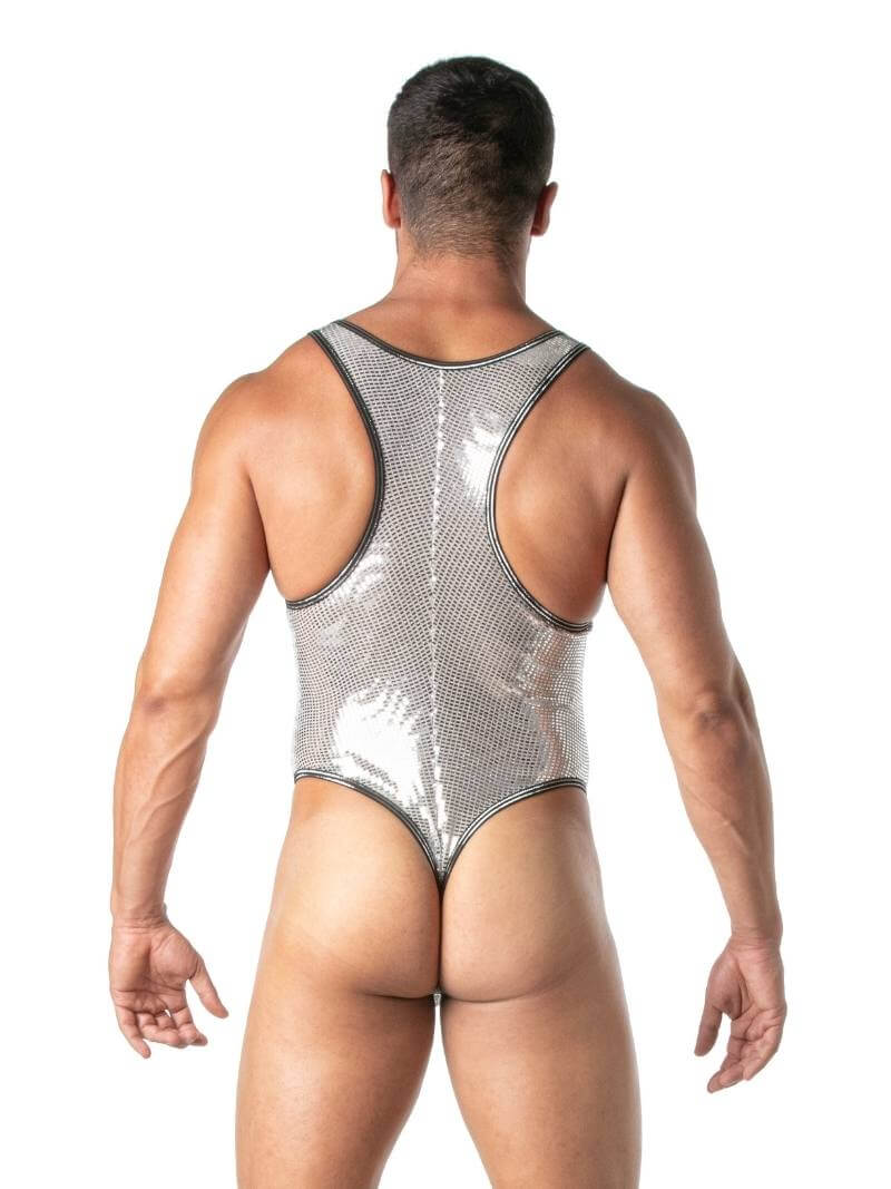 Mens TOF Paris Glitter Bodysuit with Thong Rear