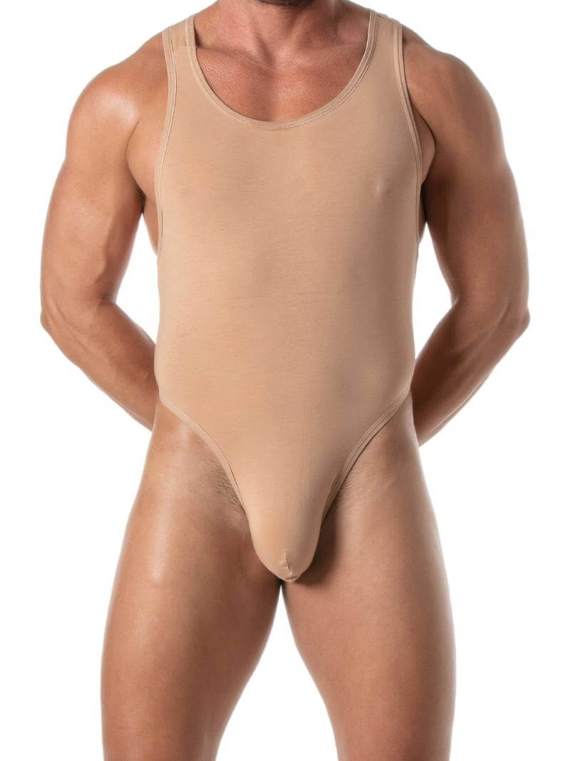 Mens TOF Paris Skin Tone Bodysuit Leotard with Thong Rear