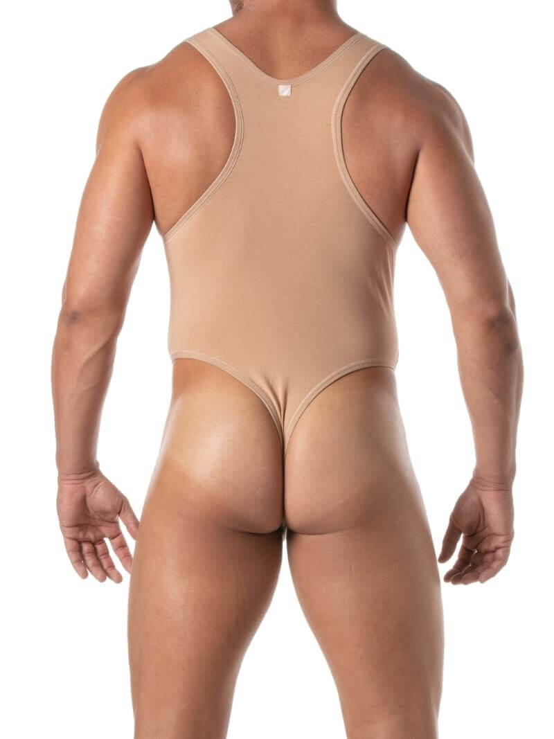 Mens TOF Paris Skin Tone Bodysuit Leotard with Thong Rear