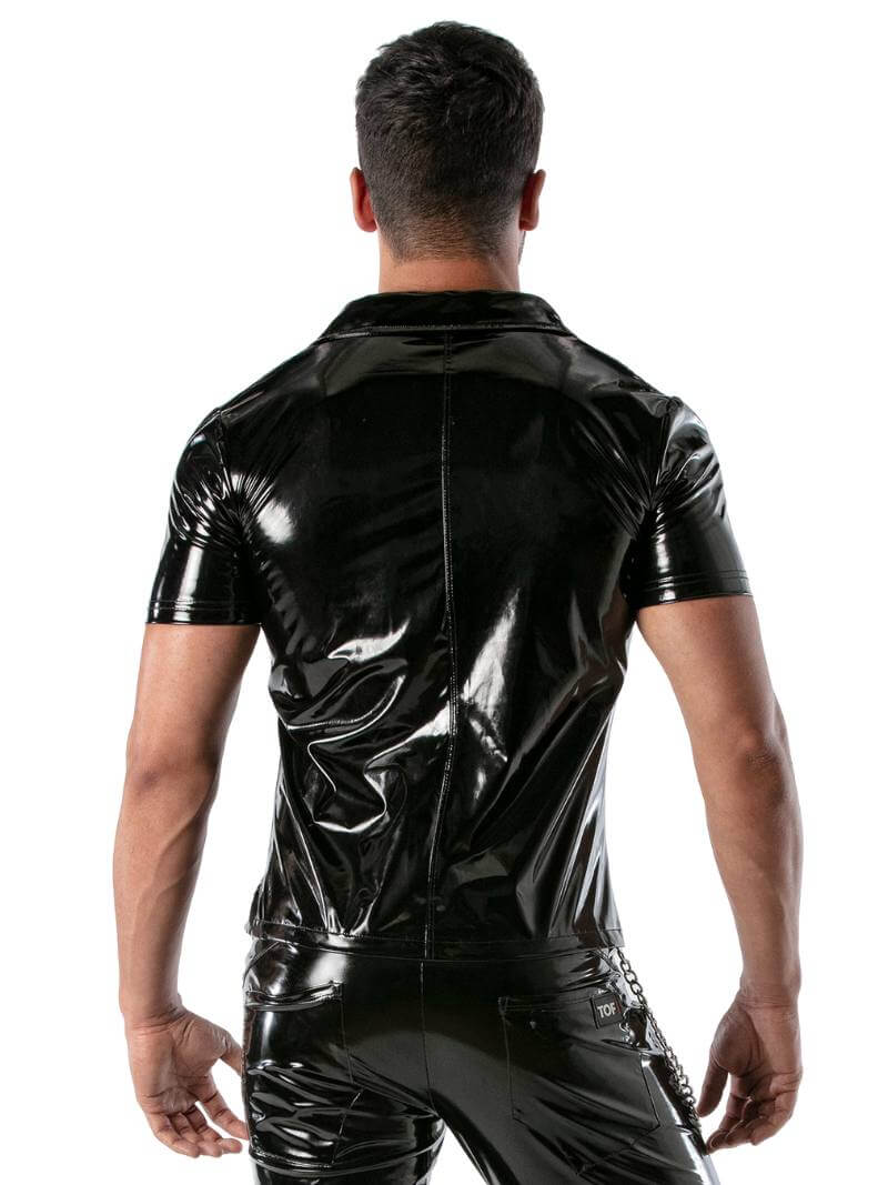 Mens TOF Paris Vinyl Shirt: Zipped, Short-Sleeves, Shiny PVC Look